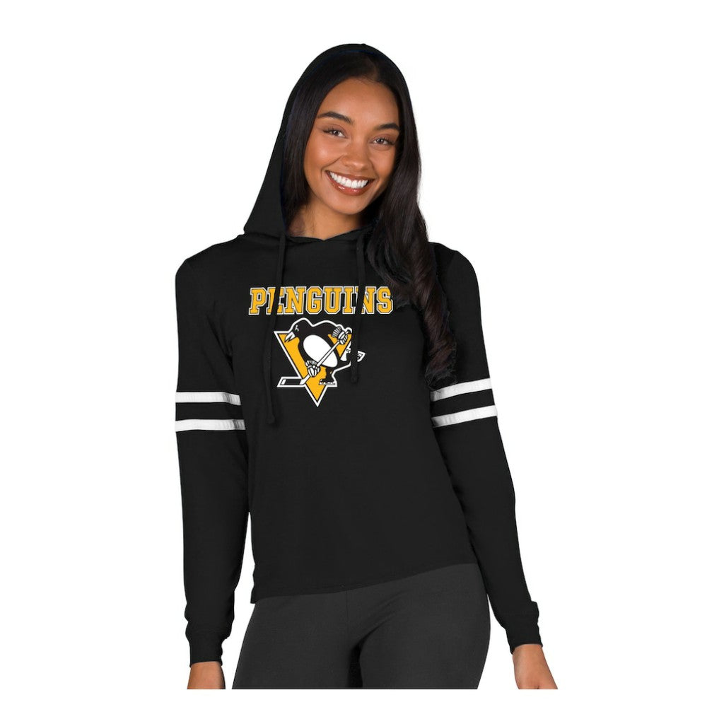 Pittsburgh Penguins Concepts Sport Women's Marathon Long-Sleeve Hooded T-Shirt - Black - NHL 203995283