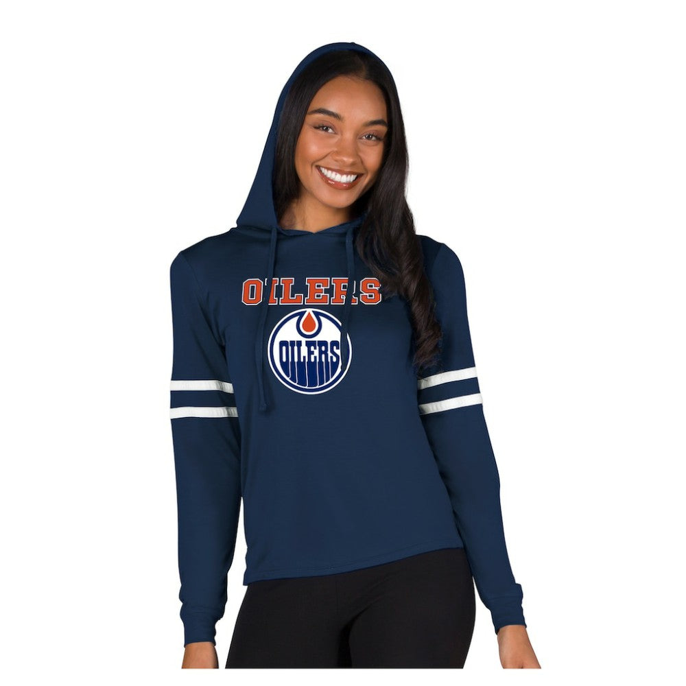 Edmonton Oilers Concepts Sport Women's Marathon Long-Sleeve Hooded T-Shirt - Navy - NHL 203995303