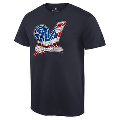 Milwaukee Brewers Memorial Day Banner Wave Logo T-Shirt - Navy - MLB Lifestyle