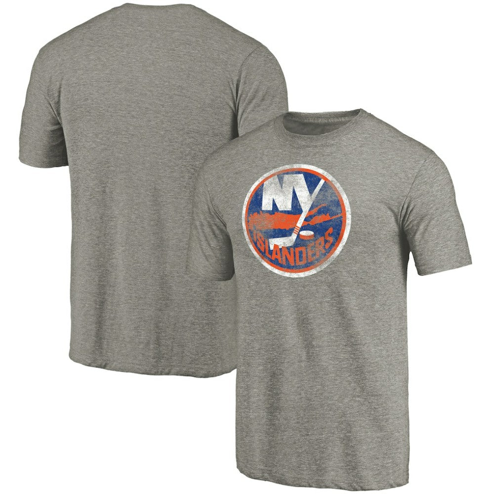 New York Islanders Distressed Team Logo Tri-Blend T-Shirt - Ash - NHL 2485145