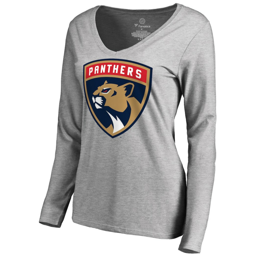 Florida Panthers Women's New Logo Long Sleeve V-Neck T-Shirt - Heather Gray - NHL 2487529