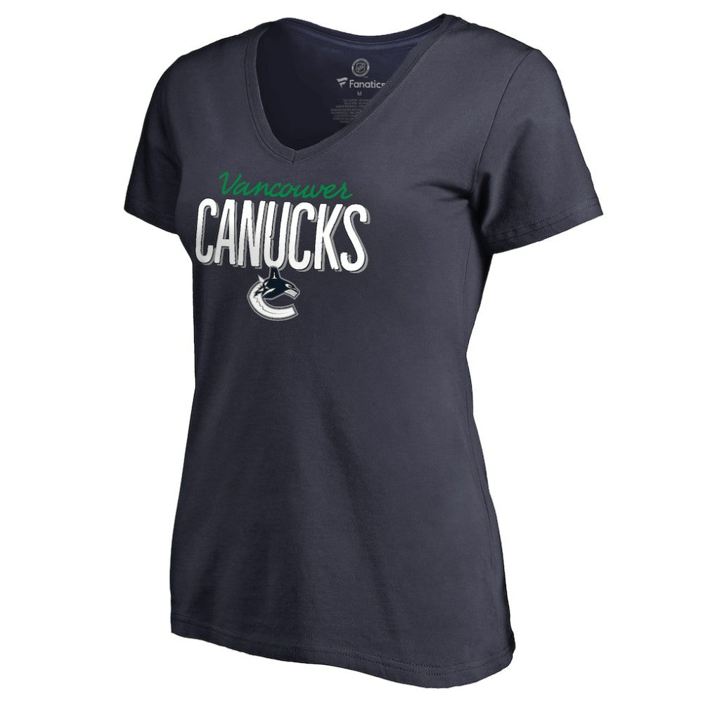Vancouver Canucks Women's Nostalgia V-Neck T-Shirt - Navy - NHL 2516245