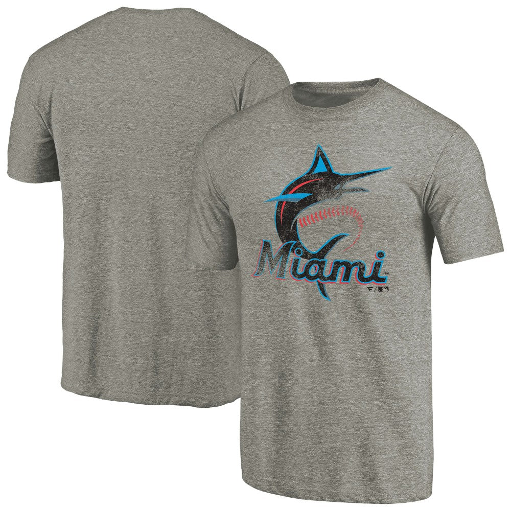 Miami Marlins Distressed Team Tri-Blend T-Shirt - Ash - MLB Online