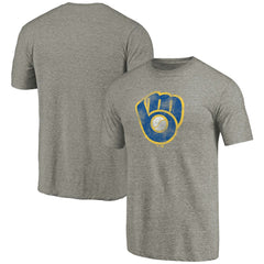 Milwaukee Brewers Distressed Team Tri-Blend T-Shirt - Ash - MLB Discount