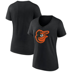 Baltimore Orioles Women's Team Color Primary Logo V-Neck T-Shirt - Black - MLB on Sale