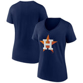Houston Astros Women's Team Color Primary Logo V-Neck T-Shirt - Navy - MLB Sale
