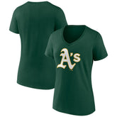 Athletics Women's Team Color Primary Logo V-Neck T-Shirt - Green - MLB Lifestyle