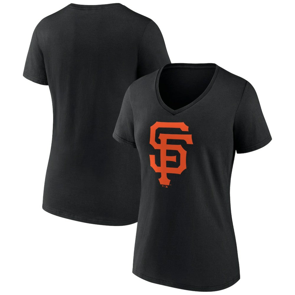 San Francisco Giants Women's Team Color Primary Logo V-Neck T-Shirt - Black - MLB Lifestyle