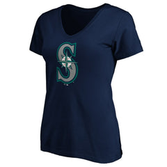 Seattle Mariners Women's Team Color Primary Logo V-Neck T-Shirt - Navy - MLB Sale