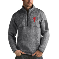 Philadelphia Phillies Antigua Fortune Half-Zip Sweater - Heathered Charcoal - MLB Lifestyle