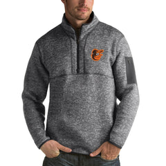 Baltimore Orioles Antigua Fortune Half-Zip Sweater - Heathered Charcoal - MLB Discount