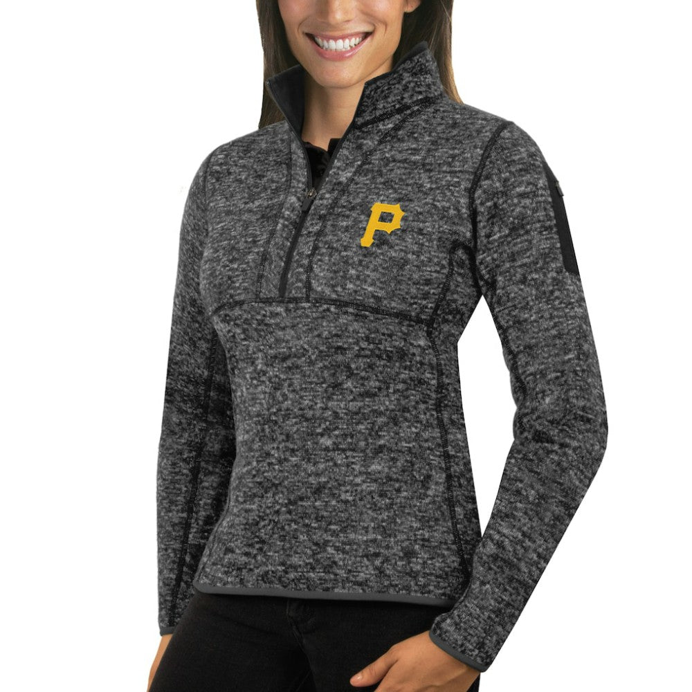 Pittsburgh Pirates Antigua Women's Fortune Half-Zip Pullover Sweater - Heathered Charcoal - MLB Sale