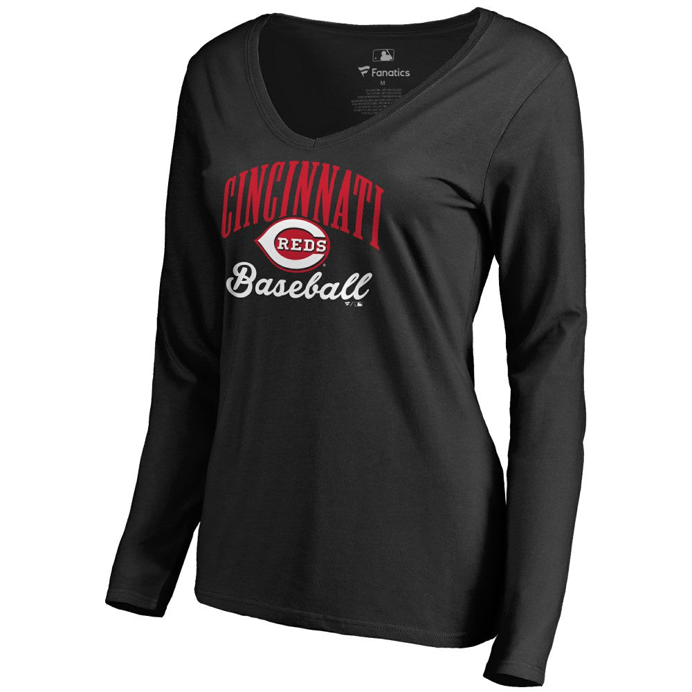 Cincinnati Reds Women's Victory Script Long Sleeve T-Shirt - Black - MLB Sale