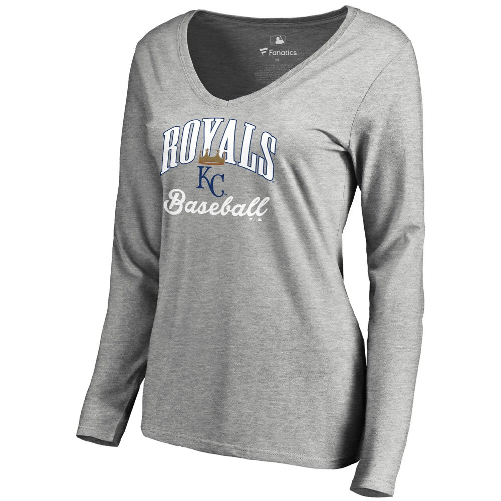 Kansas City Royals Women's Victory Script Long Sleeve T-Shirt - Ash - MLB Lifestyle