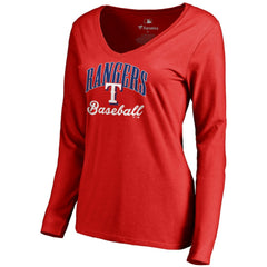 Texas Rangers Women's Victory Script Long Sleeve T-Shirt - Red - MLB Discount
