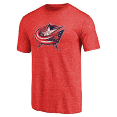 Columbus Blue Jackets Distressed Team Primary Logo Tri-Blend T-Shirt - Red - NHL 2582680