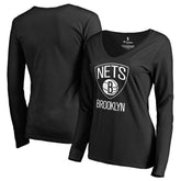 Brooklyn Nets Women's Primary Logo V-Neck Long Sleeve T-Shirt Black