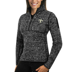 New Orleans Saints Antigua Women's Fortune Half-Zip Sweater Heather Black