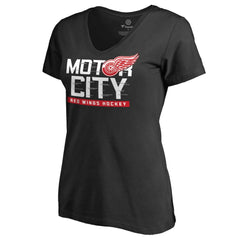 Detroit Red Wings Women's Hometown Collection Motor City V-Neck T-Shirt - Black - NHL 2606934