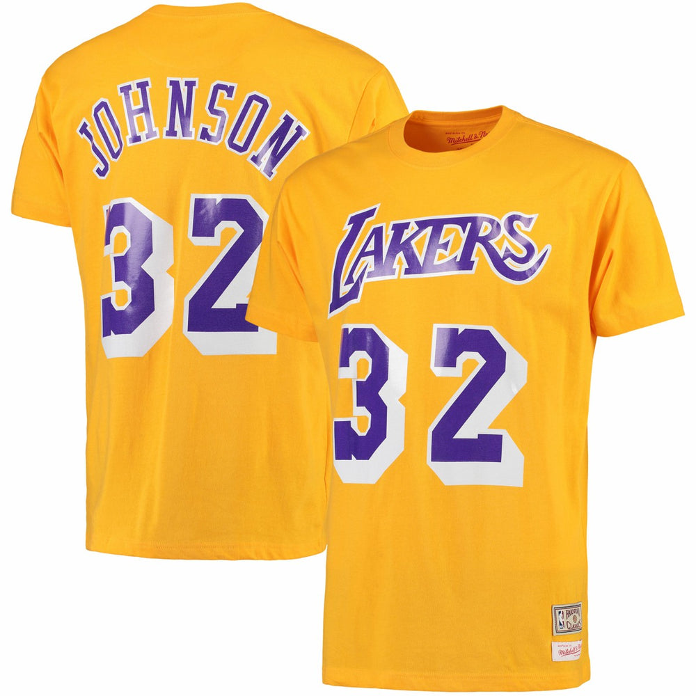 Magic Johnson Los Angeles Lakers Hardwood Classics Retro Name & Number T-Shirt Gold | Mitchell & Ness online