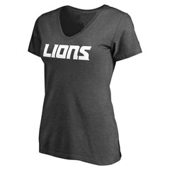 Detroit Lions Women's Team Lockup V-Neck T-Shirt Heather Gray