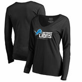 Detroit Lions Women's Team Lockup V-Neck Long Sleeve T-Shirt Black