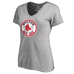 Boston Red Sox Women's Cooperstown Collection Forbes V-Neck T-Shirt - Heather Gray - MLB Lifestyle