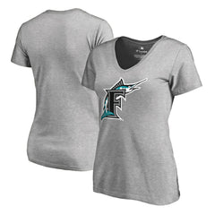 Miami Marlins Women's Cooperstown Collection Forbes V-Neck T-Shirt - Heather Gray - MLB Discount