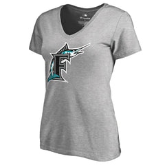 Miami Marlins Women's Cooperstown Collection Forbes V-Neck T-Shirt - Heather Gray - MLB Discount