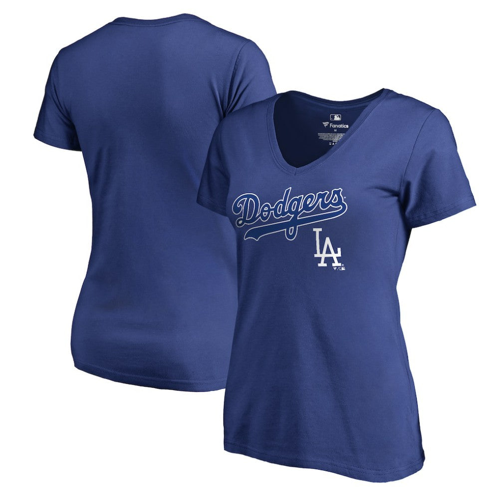 Los Angeles Dodgers Women's Core Wahconah V-Neck T-Shirt - Royal - MLB Lifestyle