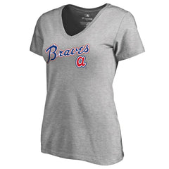 Atlanta Braves Women's Core Wahconah V-Neck T-Shirt - Heather Gray - MLB Discount