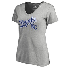 Kansas City Royals Women's Core Wahconah V-Neck T-Shirt - Heather Gray - MLB Lifestyle