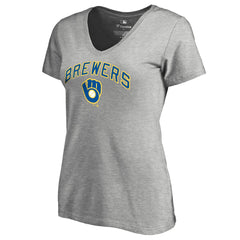 Milwaukee Brewers Women's Core Wahconah V-Neck T-Shirt - Heather Gray - MLB Lifestyle