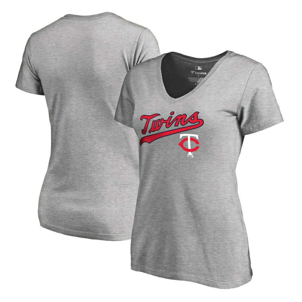 Minnesota Twins Women's Core Wahconah V-Neck T-Shirt - Heather Gray - MLB Lifestyle