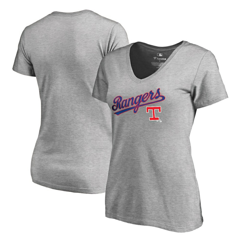 Texas Rangers Women's Core Wahconah V-Neck T-Shirt - Heather Gray - MLB Lifestyle