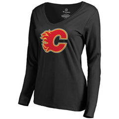 Calgary Flames Women's Primary Logo Long Sleeve T-Shirt - Black - NHL 2770421