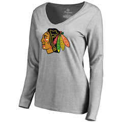 Chicago Blackhawks Women's Primary Logo Long Sleeve T-Shirt - Ash - NHL 2770544