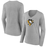 Pittsburgh Penguins Women's Primary Logo Long Sleeve T-Shirt - Ash - NHL 2770546
