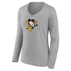 Pittsburgh Penguins Women's Primary Logo Long Sleeve T-Shirt - Ash - NHL 2770546