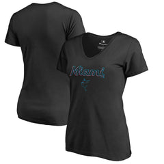 Miami Marlins Women's Team Lockup T-Shirt - Black - MLB Discount