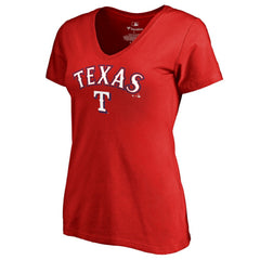 Texas Rangers Women's Team Lockup T-Shirt - Red - MLB Discount