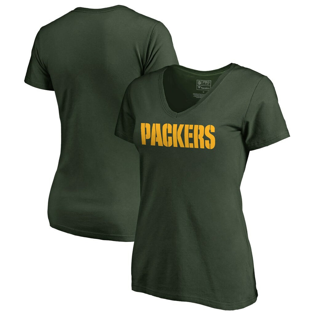 Green Bay Packers Women's Wordmark V-Neck T-Shirt Green