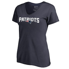 New England Patriots Women's Wordmark V-Neck T-Shirt Navy