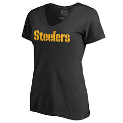 Pittsburgh Steelers Women's Wordmark V-Neck T-Shirt Black