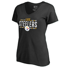 Pittsburgh Steelers Women's Arriba V-Neck T-Shirt Black