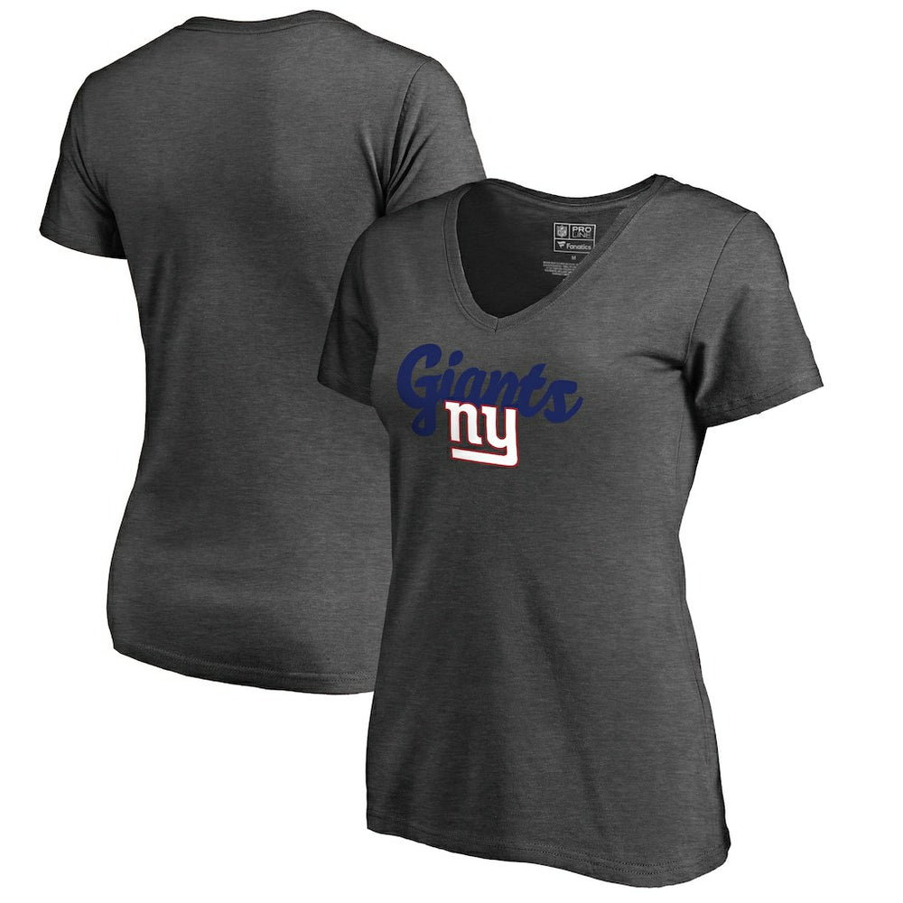 New York Giants Women's Freehand V-Neck T-Shirt Dark Heathered Gray