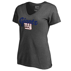 New York Giants Women's Freehand V-Neck T-Shirt Dark Heathered Gray