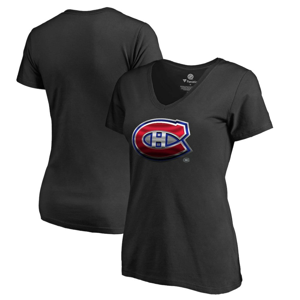 Montreal Canadiens Women's Midnight Mascot V-Neck T-Shirt - Black - NHL 2874618