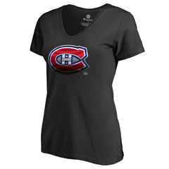 Montreal Canadiens Women's Midnight Mascot V-Neck T-Shirt - Black - NHL 2874618