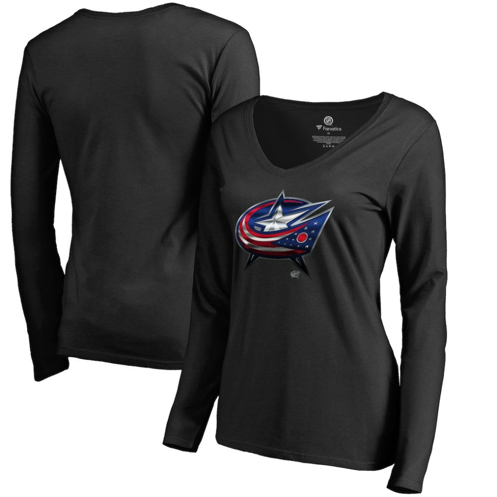 Columbus Blue Jackets Women's Midnight Mascot Long Sleeve V-Neck T-Shirt - Black - NHL 2874642